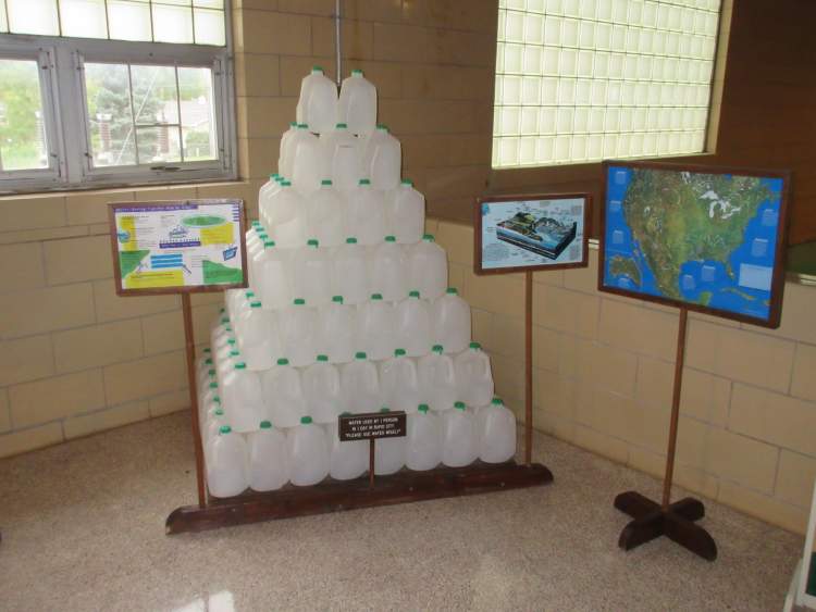 In the early 1990's, average daily water use per person in Rapid City was 168 gallons.  Today that average is 147 gallons per day per resident.  This display of the 168-gallons per day use is on display at the Mountain View Water Plant.