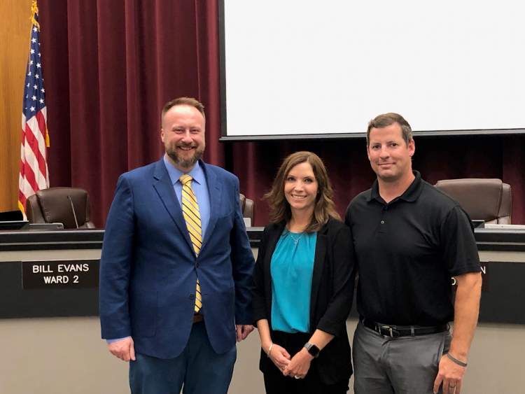 Left to right: Mayor Jason Salamun, new City Human Resources Director Amber Cornella and husband Jacob Cornella.