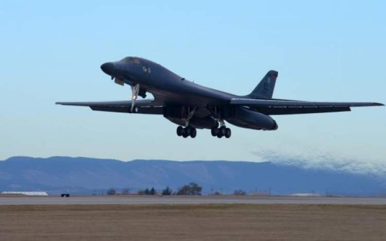 A B-1 takes flight at Ellsworth Air Force Base in this 2018 photo.  The Air Force has announced Ellsworth as an operations and training base for the new B-21. 