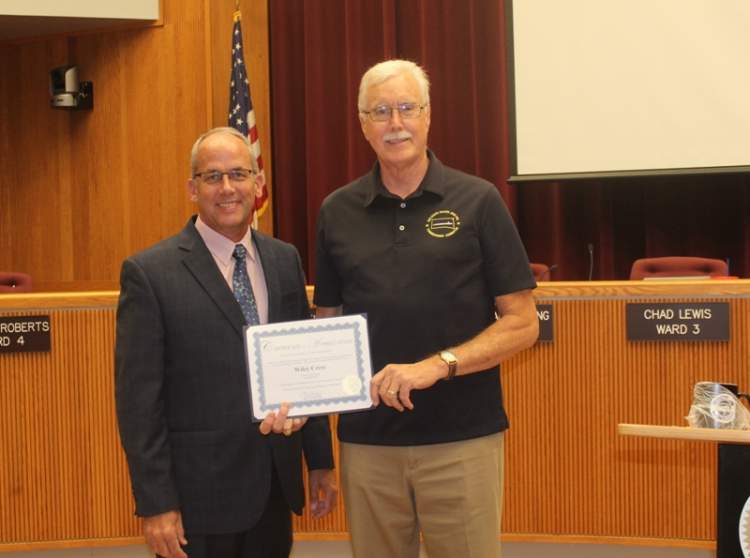 Mayor Steve Allender recognized Wiley Cress as September's Veteran of the Month at Monday night's Council meeting.