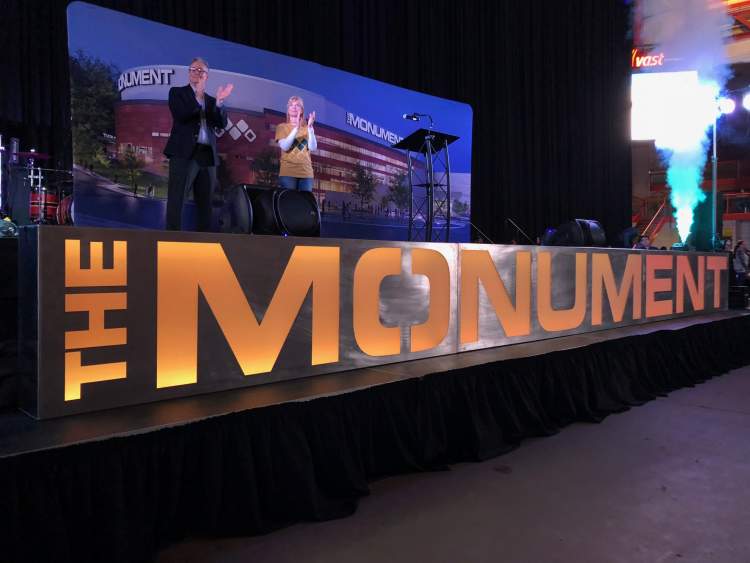 Civic Center Director Craig Baltzer and Rapid City Regional Health/Monument Health CEO Paulette Davidson announce the naming of the Civic Center as 'The Monument' effective in 2021.