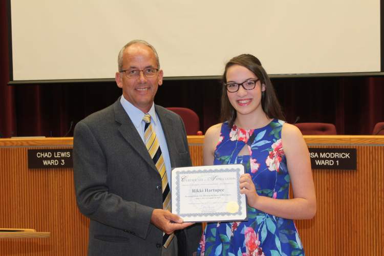 Rikki Hartupee was recognized at Monday's City Council meeting for her work this summer as the mayor's office intern.