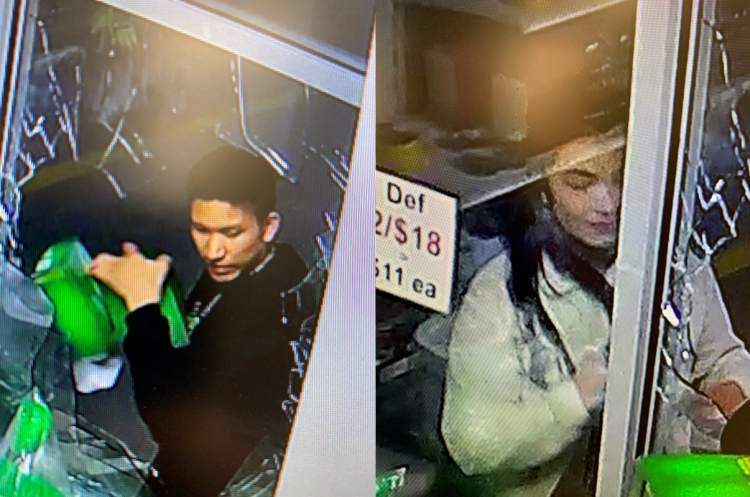Male and female suspect captured by business's security camera