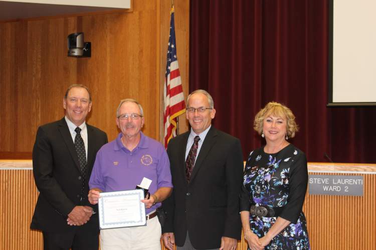 Neil Harris is Rapid City's Veteran of the Month for September.  Pictured from left: Council President Brad Estes, Harris, Mayor Steve Allender, Council member Darla Drew.
