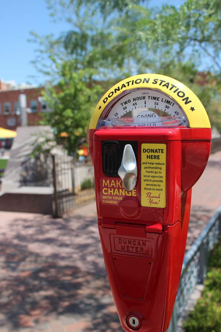 Giving Meter at the intersection of Main Street and 6th Street