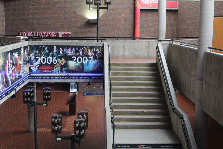 City Engineer Rod Johnson outlined potential renovations and upgrades to the Barnett Arena at the Civic Center Resolution Task Force's meeting Sept. 8.  Many of the renovations involve constructing a second floor balcony entrance with enhanced stairs and ramp in the current south concourse areas.