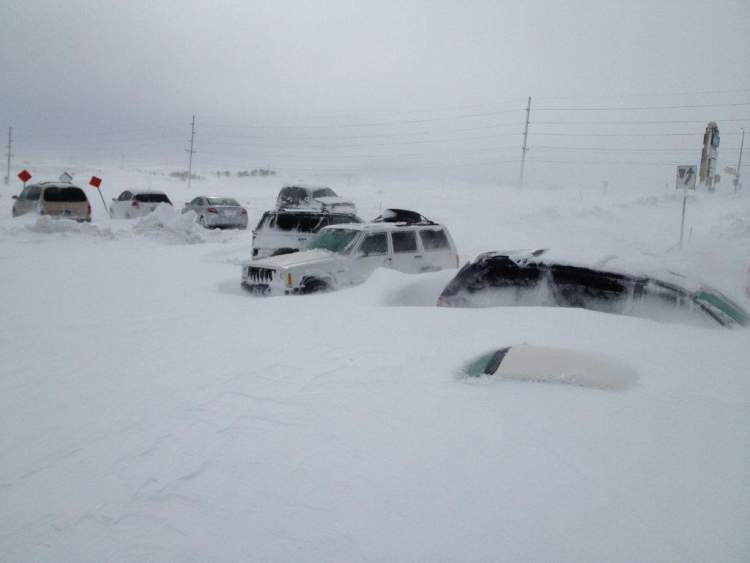 Stranded cars at Walmart during Winter Storm Atlas, October 2013.