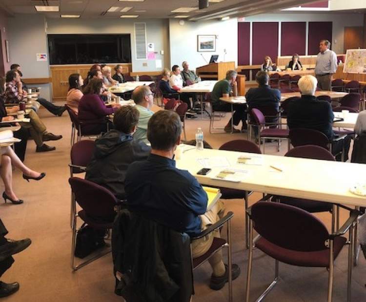 Community Development Director Ken Young addresses a question at the May 2 'Coffee with Planners' session in Council Chambers.