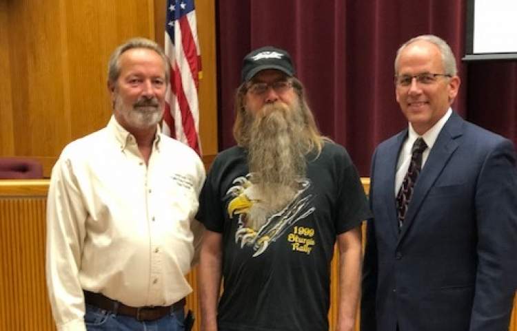 From left: City Streets Superintendent Dale Pfeifle, Jerry Gaa and Mayor Steve Allender.  Gaa is one of four active City workers with more than 40 years of City service.  He is retiring this Friday, June 8.