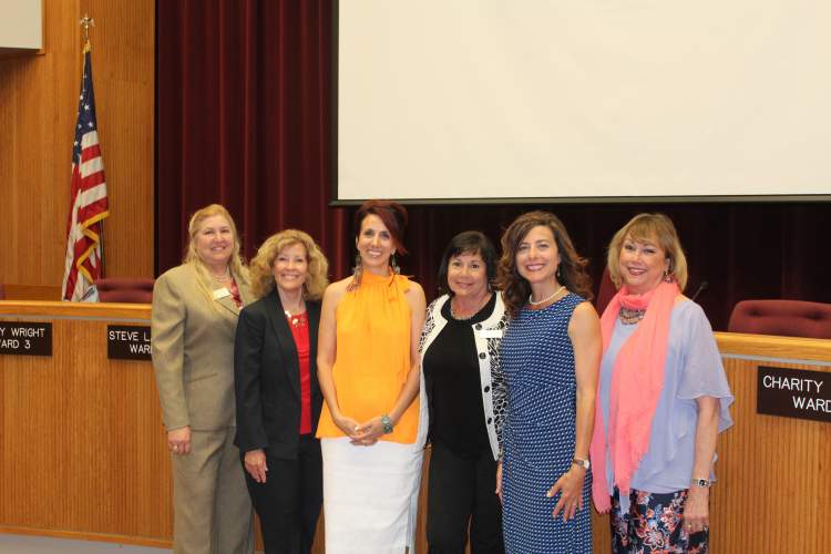 (City File Photo) This photo taken in 2017 of the women serving on the Rapid City Council and one retiring member.  From left: Amanda Scott, Becky Drury, Charity Doyle (outgoing member of the Council at the time), Lisa Modrick, Laura Armstrong, Darla Drew.
